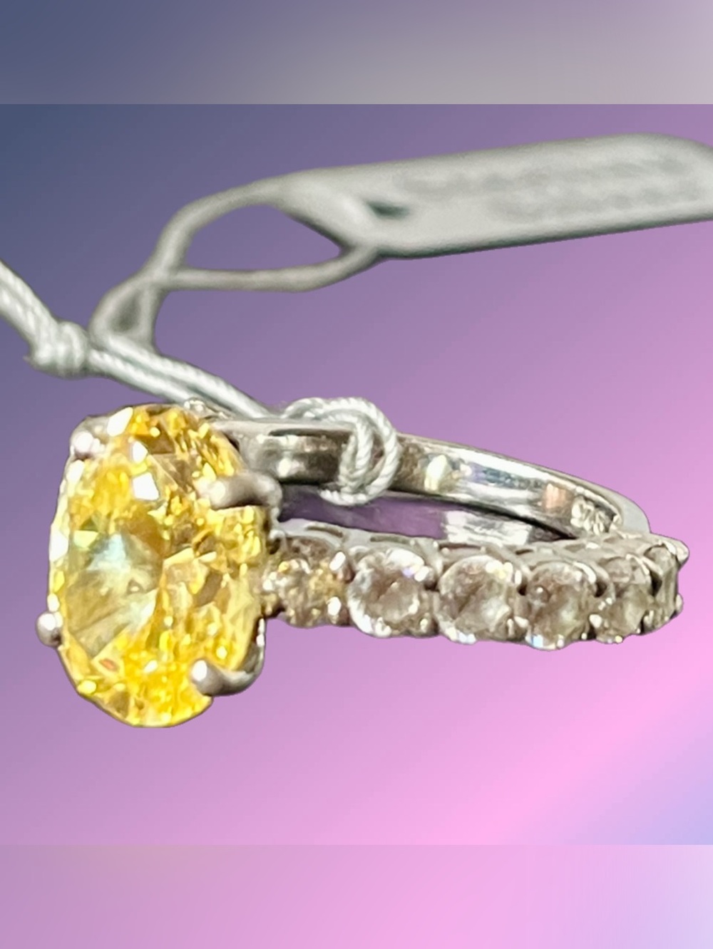 4ct. Yellow Moissanite Solitaire Ring with Accent Stones NWT 7 - Picture 2 of 2